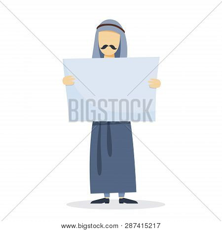 Arab Man In National Clothes Holding Banner