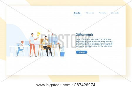 Web Banner Template With Programmers Or Coders Working Together At Office. Software Development, Pro