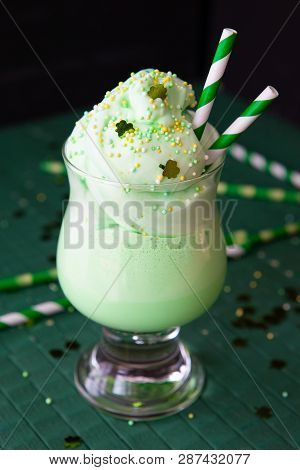 Green Drink With Whipped Cream For St Patricks Day