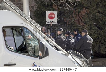 Sofia, Bulgaria - March 04, 2019: Citizens, Mostly Of Ukrainian Origin, Gathered In Front Of The Pre