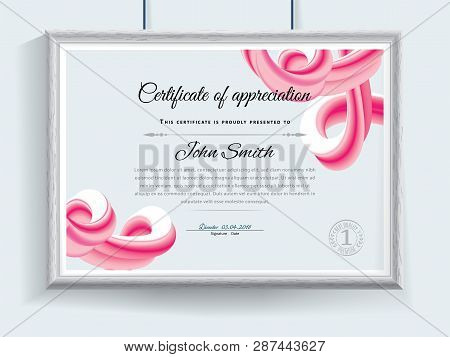 Official Certificate With Grey Realistic Border On Snowflake Background. Clean Design, Realistic Eff