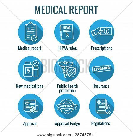 Medical Report Outline / Line Flat Vector Icon - Mobile Application Or Button Design. Vector Design 