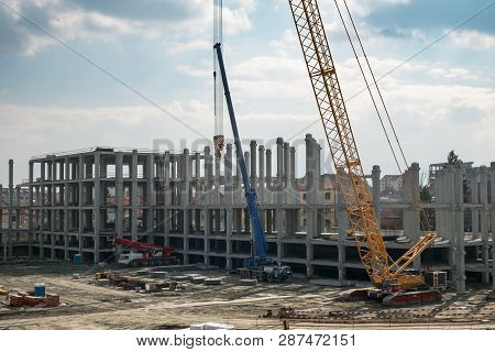 Sibiu, Romania - March 03, 2019. The Mall Festival Centrum Building Site