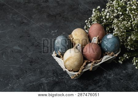 Spring Easter Minimal Background Rustic Style Composition - Organic Naturally Dyed Easter Eggs
