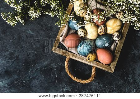 Spring Easter Minimal Background Rustic Style Composition - Organic Naturally Dyed Easter Eggs