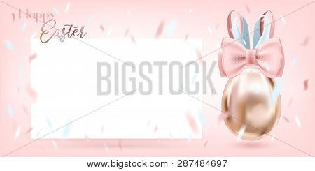 Easter Greeting Card With Metallic Pink Egg With Bunny Design And Blanc Card