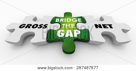 Gross Vs Net Income Puzzle Bridge Gap 3d Illustration