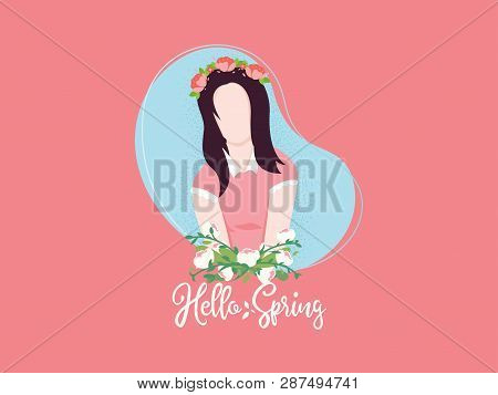 Feminine Concept Illustration. Beautiful Women With Flower And Leaf. Portrait Of Young Beautiful Wom