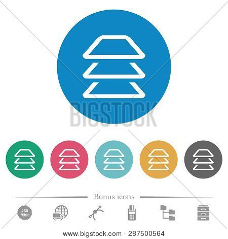 Multiple Layers Flat White Icons On Round Color Backgrounds. 6 Bonus Icons Included.