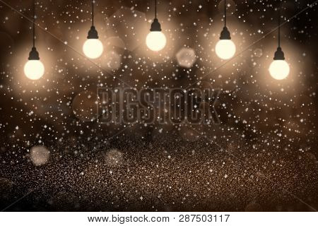 Orange Pretty Shiny Abstract Background Light Bulbs With Sparks Fly Defocused Bokeh - Festal Mockup 