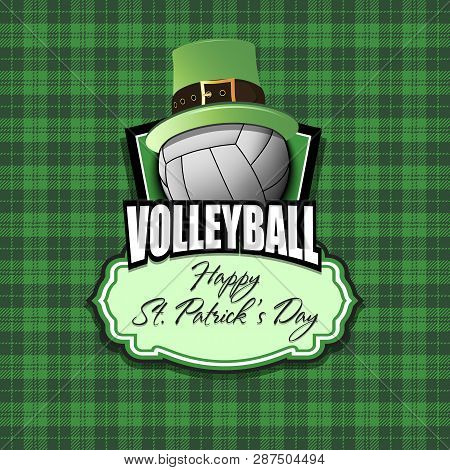 Happy St. Patricks Day. Volleyball Logo Template Design. Volleyball Ball With St. Patrick Hat. Patte