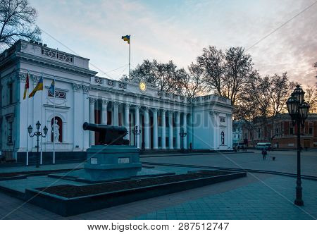 Odesa, Ukraine - March 05, 2019: Evening View On City Hall Building