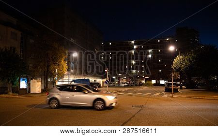 Strasbourg, France - Oct 13, 2018: Night View Of Hlm Buildings Habitation A Loyer Modere Esplanade D
