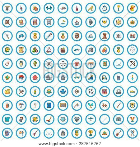 100 Competition Icons Set. Cartoon Illustration Of 100 Competition Vector Icons Isolated On White Ba