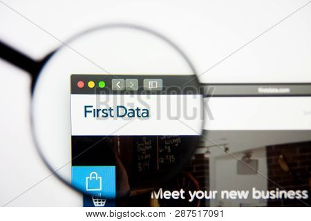 Los Angeles, California, Usa - 28 February 2019: First Data Website Homepage. First Data Logo Visibl