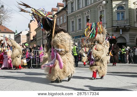 Ljubljana, Slovenia / Slovenia - February 02 2019: Carnival In Slovenia With Some Traditional Sloven
