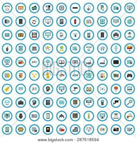 100 Computer Goods Icons Set In Flat Style For Any Design Vector Illustration