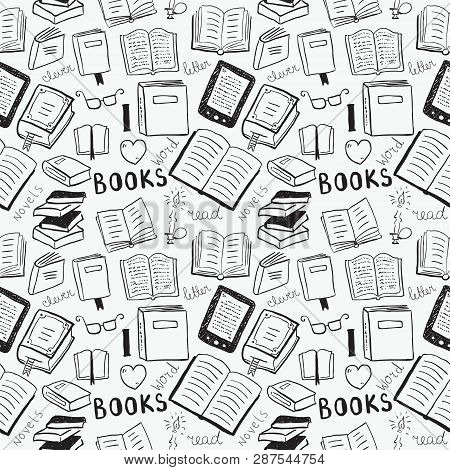 Book Icon Set In Thin Line Style Seamless Pattern