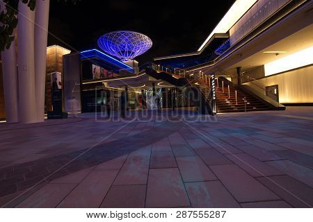Dubai Skyline View At Bluewaters Island To Dubai Marina And Jumeira Beach Residence At Night, Dubai,