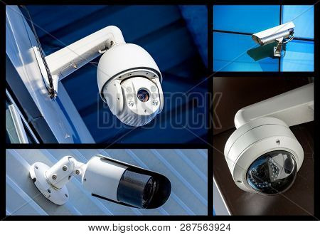 Set Of Closeup Security Camera In Various Situation