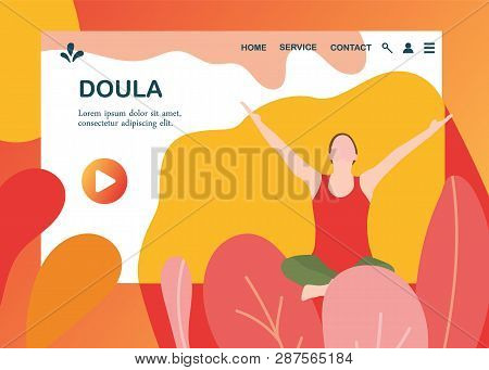Doula For Pregnant Woman Banner Template In A Modern Cartoon Style.