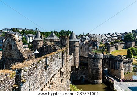 Fougeres, France - July 25, 2018: The Medieval Castle In The Town Of Fougeres A Sunny Day Of Summer.