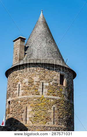 Fougeres, France - July 25, 2018: The Medieval Castle In The Town Of Fougeres A Sunny Day Of Summer.