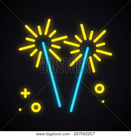 Neon Lighting Sparkler. Glowing Bengal Fire Sign. Bright Party, Celebration, Birthday, Carnival Them
