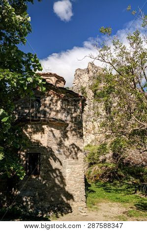 Exterior View To St. Nicola Shishevski Monastery At The Sar Mountains Aka Dinaric Range Above Matka 