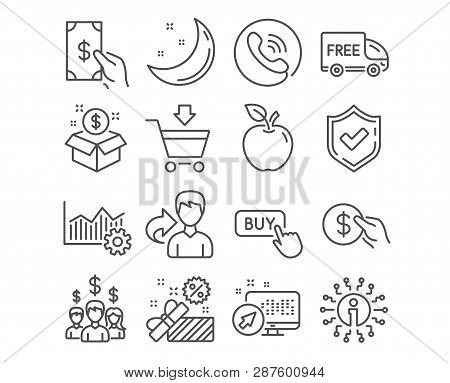 Set Of Salary Employees, Free Delivery And Online Market Icons. Sale, Post Package And Buy Button Si