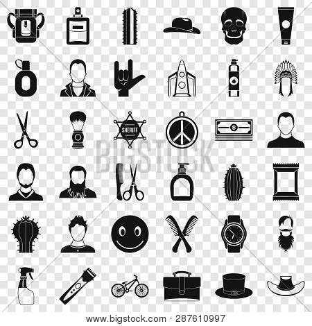 Barber Icons Set. Simple Style Of 36 Barber Vector Icons For Web For Any Design