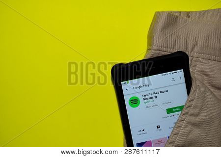 Bekasi, West Java, Indonesia. March 6, 2019 : Spotify: Free Music Streaming Dev Application On Smart