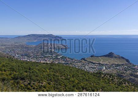 Panorama Of The Black Sea Coast - A View From The Perchem Mountain On The Resort Town Of Sudak And K