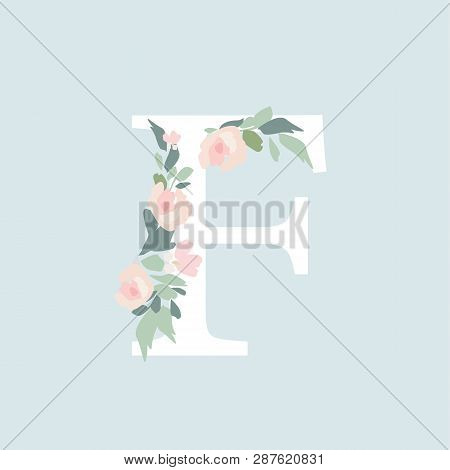 Floral Alphabet - Letter F With Flowers Bouquet Composition. Unique Collection For Wedding Invites D