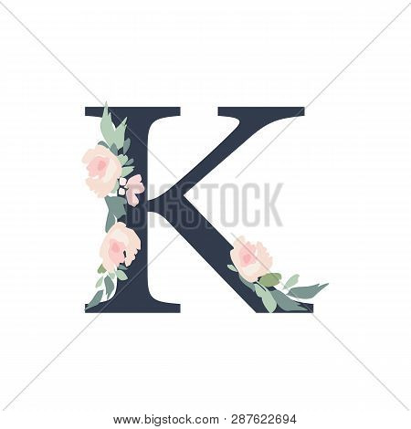 Floral Alphabet - Letter K With Flowers Bouquet Composition. Unique Collection For Wedding Invites D