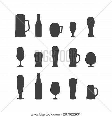 Set Of Beer Glasses And Beer Mugs Icons. Vector Design Elements