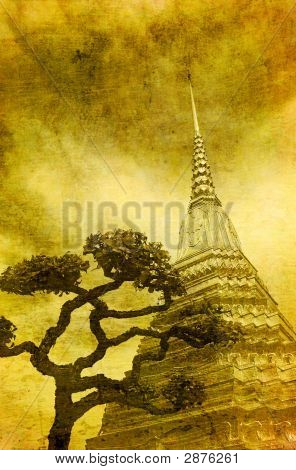 Sztuka obrazu złoty Stupa w Wat Phra Kaew w Bangkoku, Bangkok