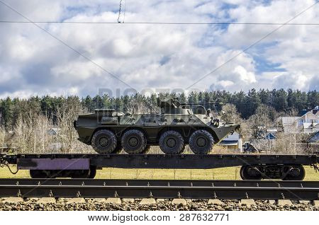 Russian Military Equipment Loaded Onto A Cargo Railway Platform