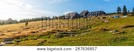 Panoramic View Of Krkonose Landscape Around Peters Hut, Giant Mountains, Czech Republic