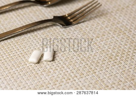 Chewing Gums After Eating To Protect Teeth From Tooth Decay Or Plaque. Sugar Free Oral Hygiene Durin