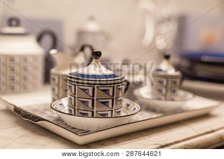 Chinaware In The Kitchen Close Up View