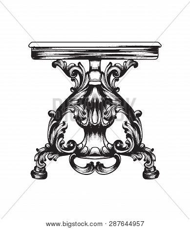 Baroque Furniture Table. Royal Style Decotations. Victorian Ornaments Engraved. Imperial Furniture D