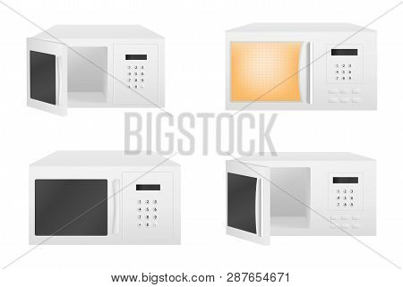 Microwave Icons Set. Realistic Set Of Microwave Vector Icons For Web Design Isolated On White Backgr