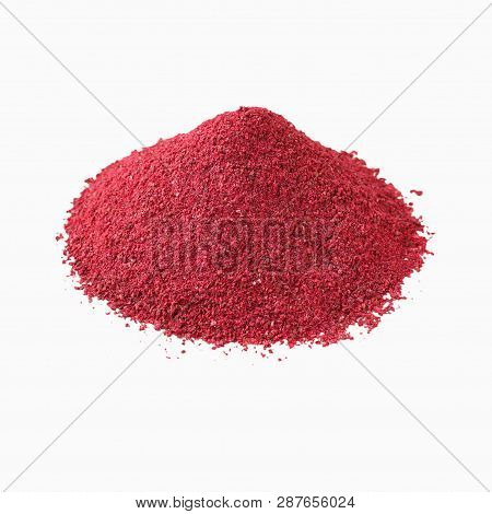 Pile Of Sumac Powder Spice Isolated On White Background, Side View