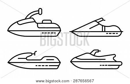 Jet Ski Icons Set. Outline Set Of Jet Ski Vector Icons For Web Design Isolated On White Background
