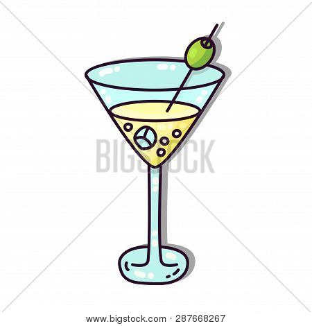 Alcohol Drink Martini Cocktail With Olive Vector Icon