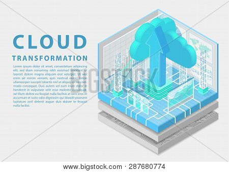 Cloud Transformation Concept With Symbol Of Floating Cloud And Upload Arrow As Isometric 3d Vector I