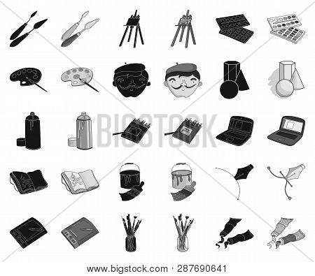 Painter And Drawing Black, Monochrome Icons In Set Collection For Design. Artistic Accessories Vecto