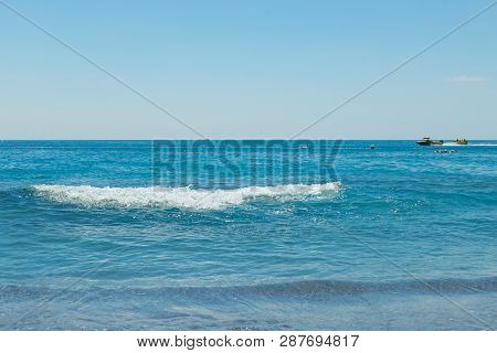 Soft Wave Of The Turquoise Sea . Natural Summer Background With Copy Space.azure Waves.summer Seasca