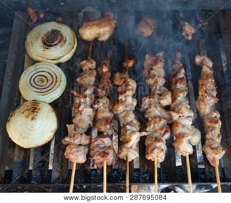 Turkish Kebab. Barbecue Skewers Meat. Famous Turkish Kebab